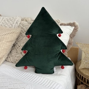 Poduszka Choinka z pomponami velvet zielony