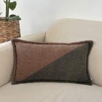 Poduszka dekoracyjna prostokąt boucle brązowo- zielona dwukolorowa skośny wzór