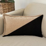Poduszka dekoracyjna prostokąt boucle czarny i beż dwukolorowa skośny wzór