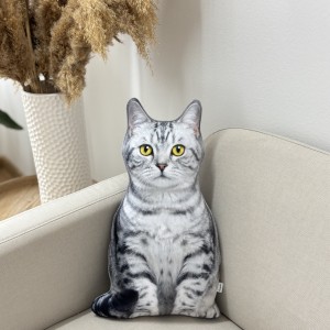 Poduszka dekoracyjna Kot domowy pręgowany srebrzysty jasny szary